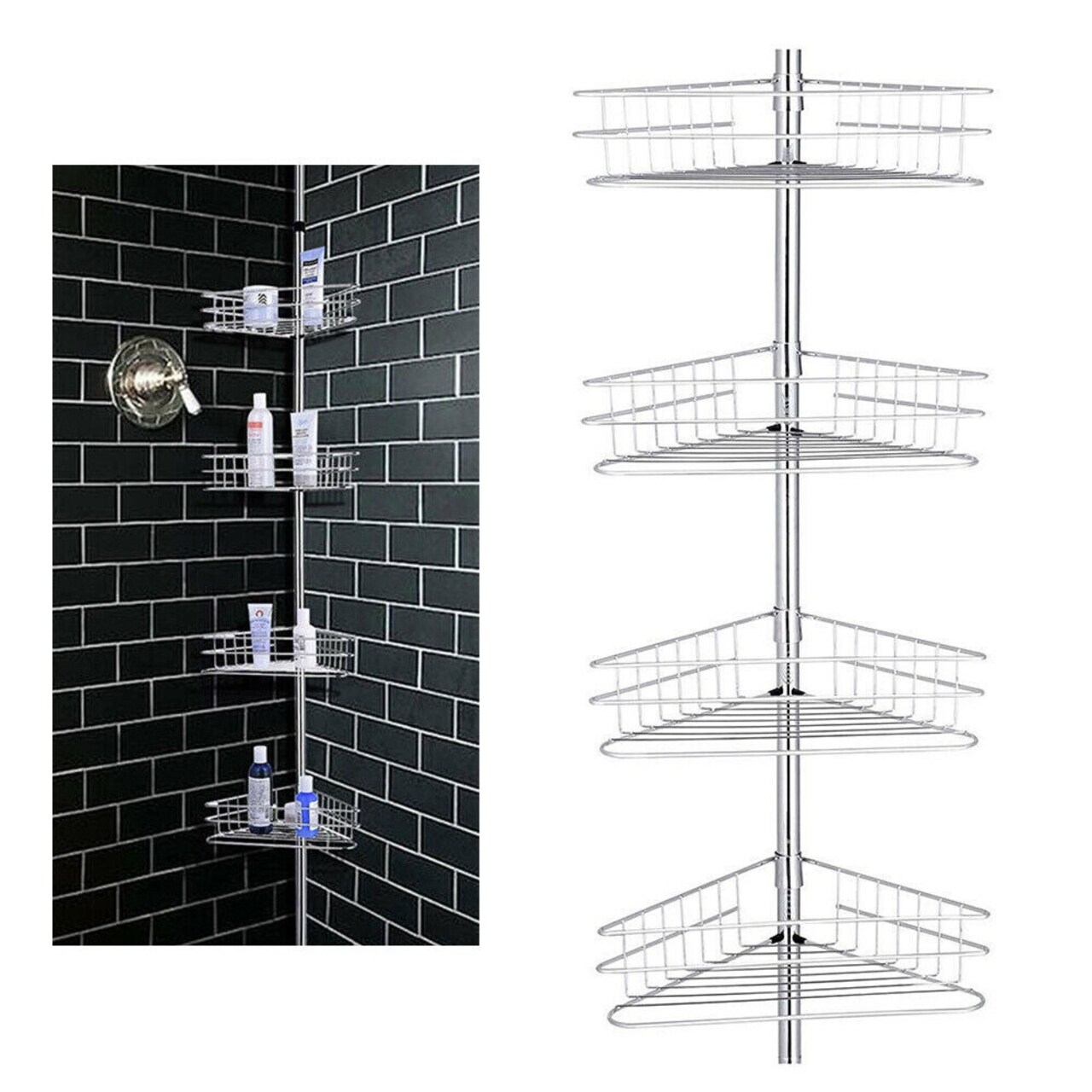 4-Tier Bathroom Corner Shower Caddy Tension Pole